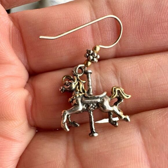 Vintage Sterling Silver Carousel Horse Dangle Earring - Picture 5 of 5